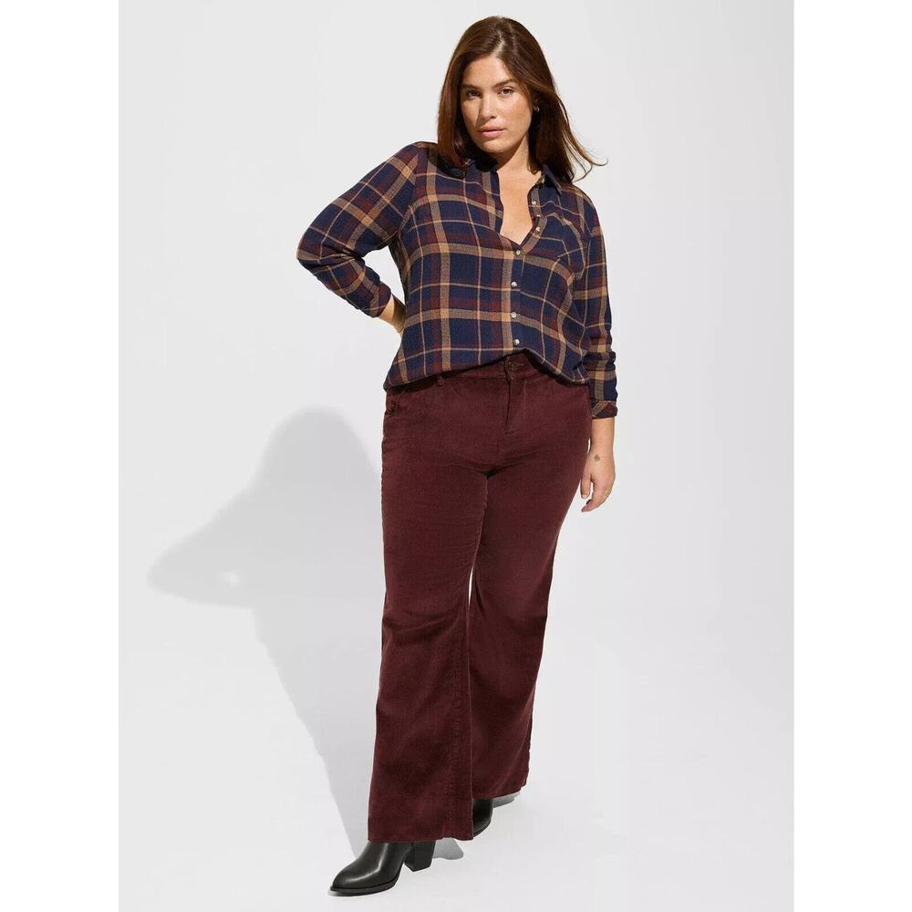 Torrid Lizzie Crinkle Flannel Gauze Button Up Tunic Navy Plaid Plus Size 3 3X - Picture 13 of 13
